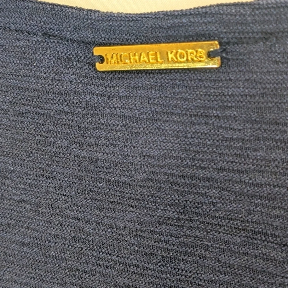 Michael Michael Kors V-Neck Waist Tie Elegant Navy Faux Wrap Blue Top Size Small